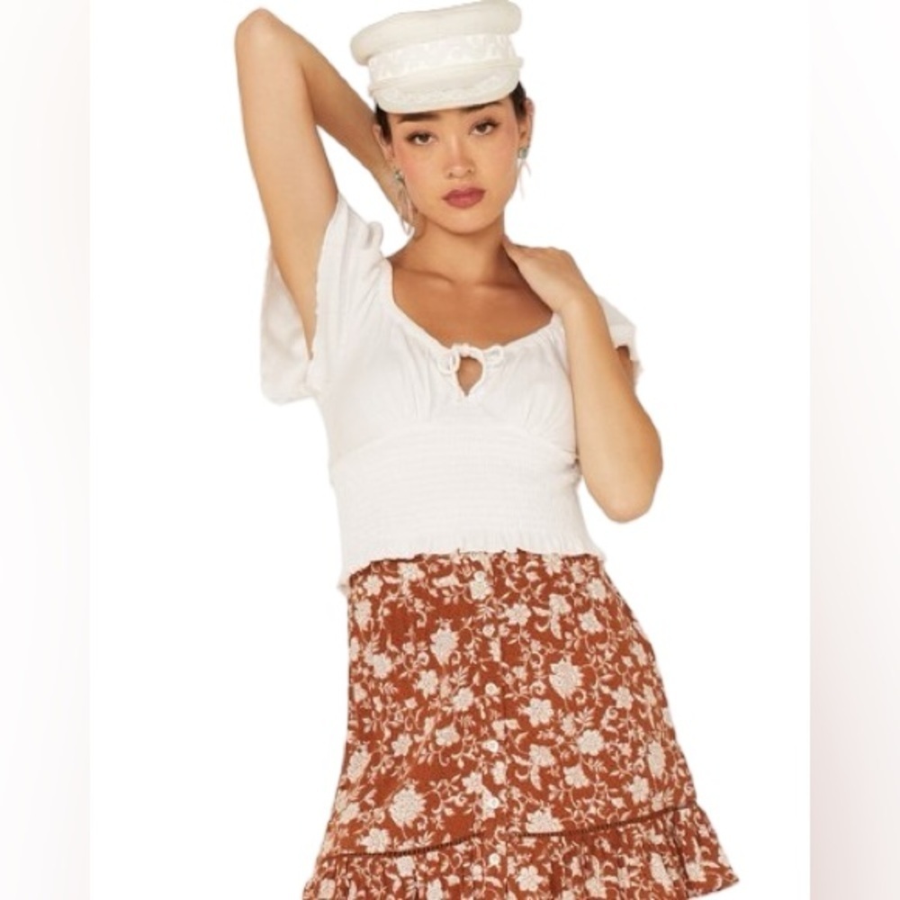 Patrons Of Peace Flaw White Hyland Knit Crop Top Size S Smocking Back Stretchy